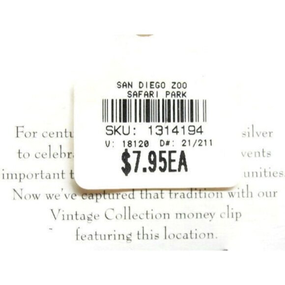 San Diego Zoo Safari Park Money Clip Stainless Steel Silver Tone NIP - Picture 8 of 8